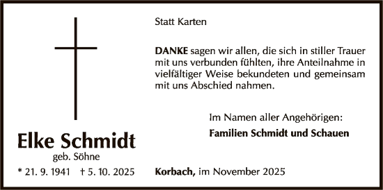 Traueranzeige von Elke Schmidt von WLZ