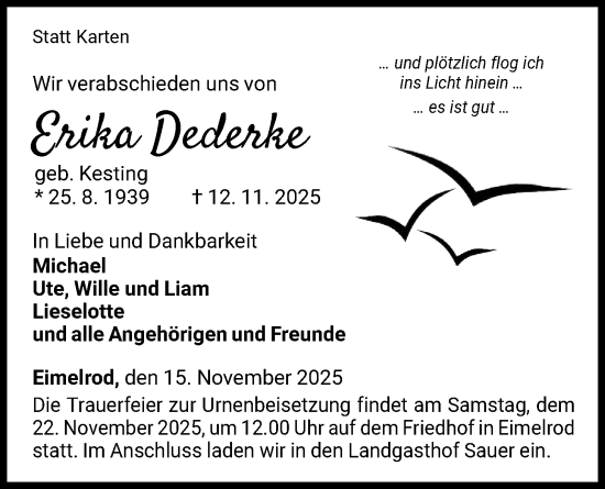 Traueranzeige von Erika Dederke von WLZ