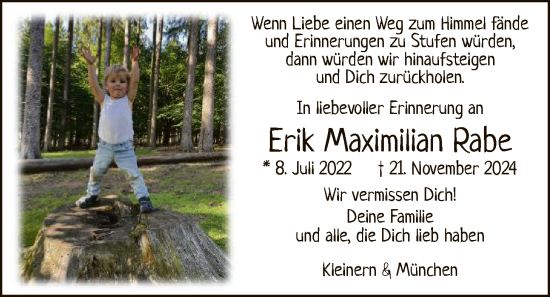 Traueranzeige von Erik Maximilian Rabe von WLZ