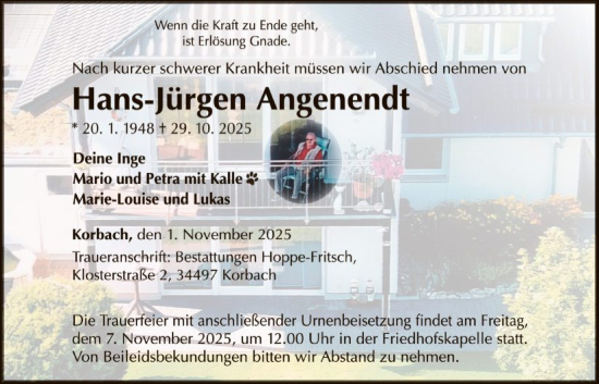 Traueranzeige von Hans-Jürgen Angenendt von WLZ