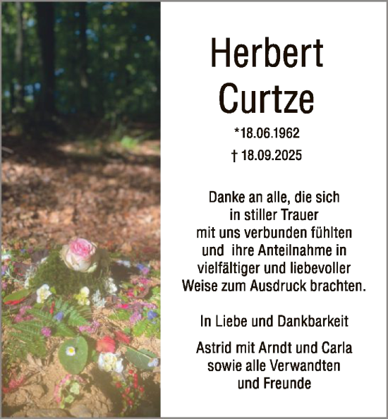 Traueranzeige von Herbert Curtze von WLZ