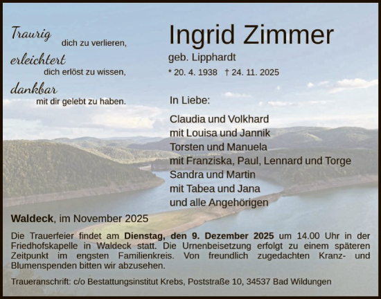 Traueranzeige von Ingrid Zimmer von WLZ