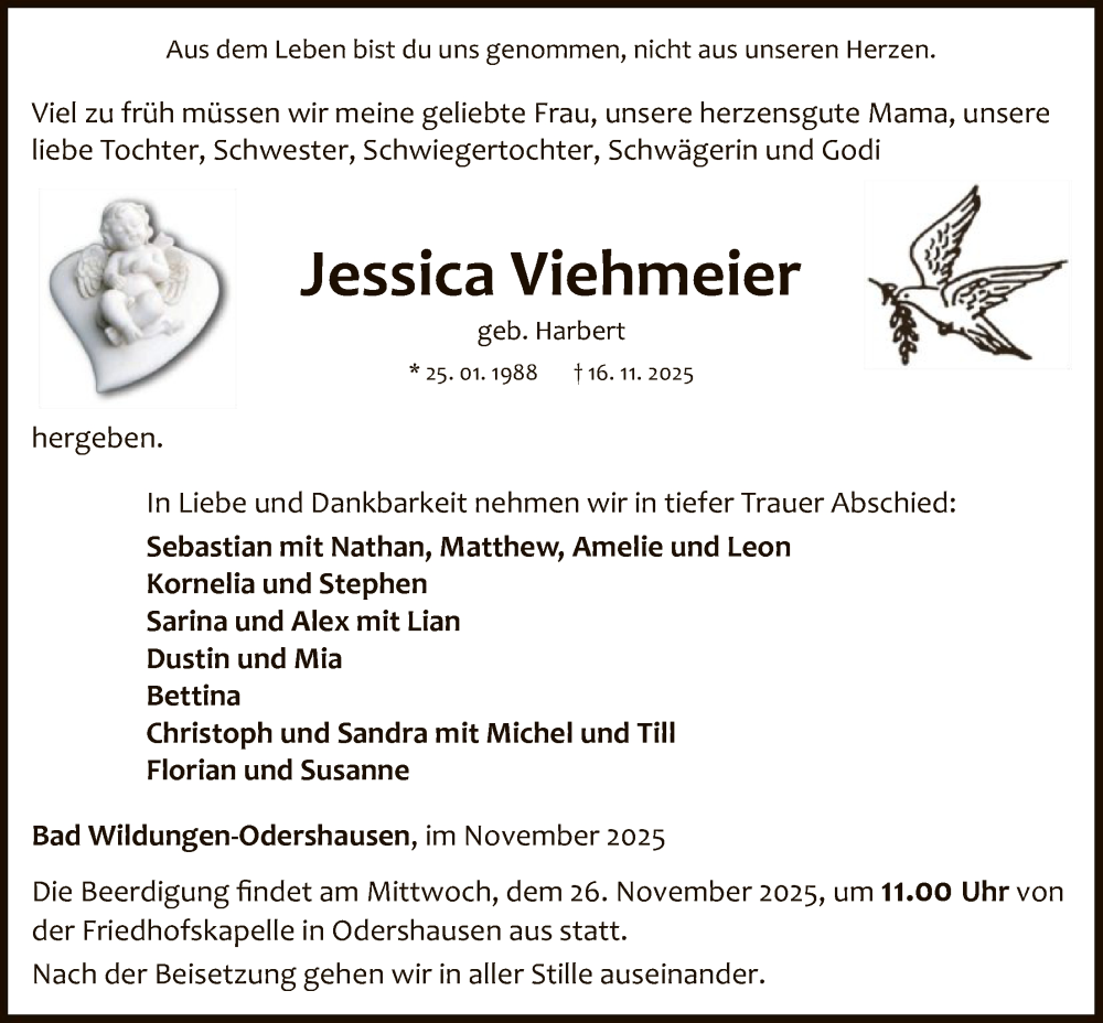  Traueranzeige für Jessica Viehmeier vom 22.11.2025 aus WLZ