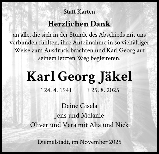 Traueranzeige von Karl Georg Jäkel von WLZ