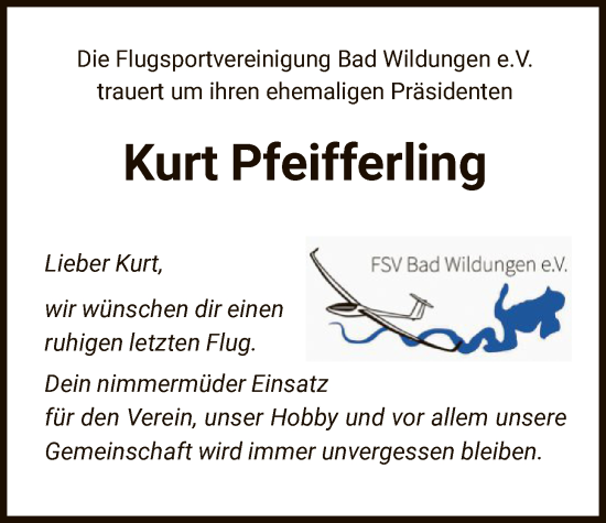 Traueranzeige von Kurt Pfeifferling von WLZ
