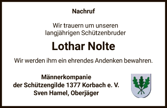 Traueranzeige von Lothar Nolte von WLZ