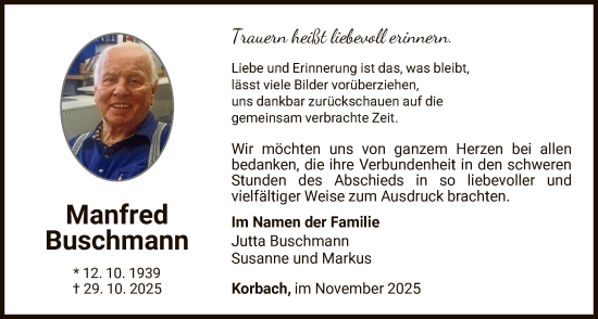 Traueranzeige von Manfred Buschmann von WLZ