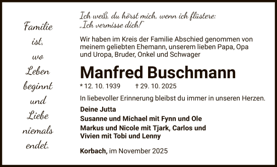Traueranzeige von Manfred Buschmann von WLZ