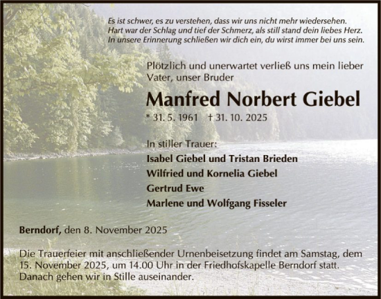 Traueranzeige von Manfred Norbert Giebel von WLZ
