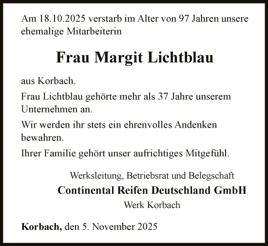 Traueranzeige von Margit Lichtblau von WLZ