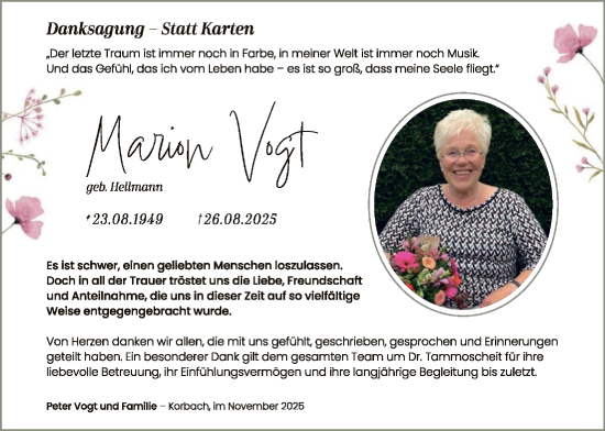 Traueranzeige von Marion Vogt von WLZ