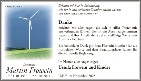 Traueranzeige von Martin Frowein von WLZ