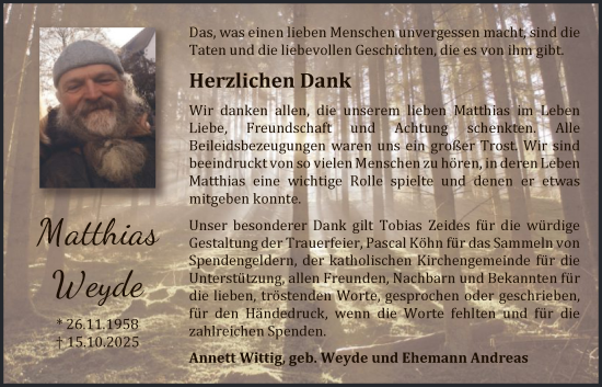 Traueranzeige von Matthias Weyde von WLZ
