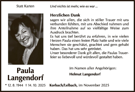 Traueranzeige von Paula Langendorf von WLZ
