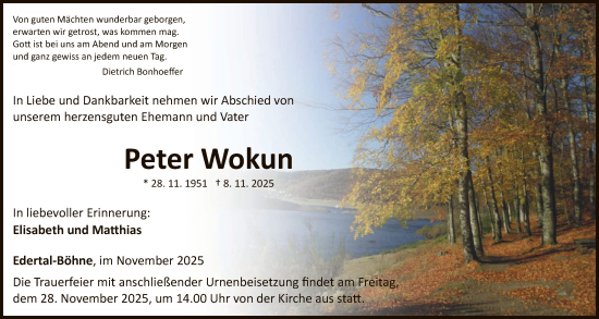Traueranzeige von Peter Wokun von WLZ