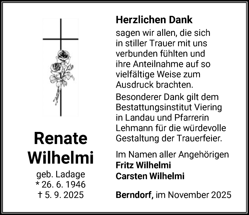  Traueranzeige für Renate Wilhelmi vom 01.11.2025 aus WLZ