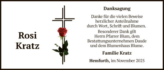 Traueranzeige von Rosi Kratz von WLZ
