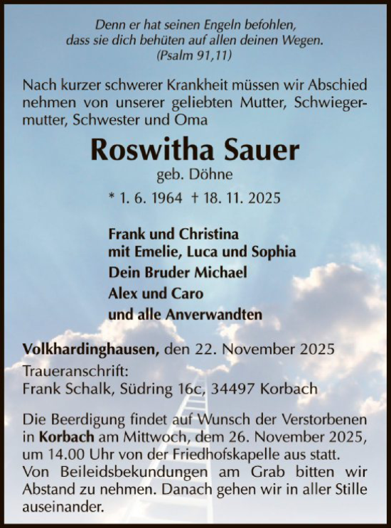 Traueranzeige von Roswitha Sauer von WLZ
