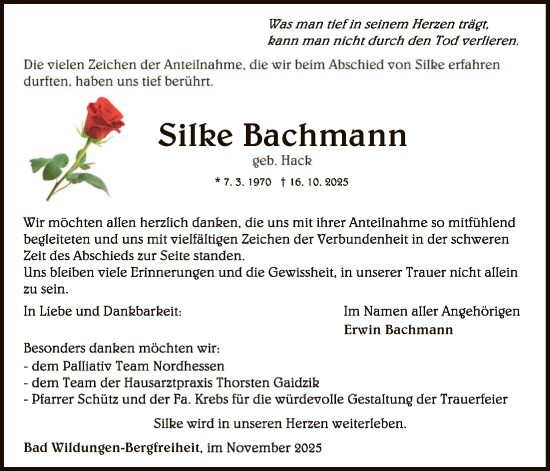 Traueranzeige von Silke Bachmann von WLZ