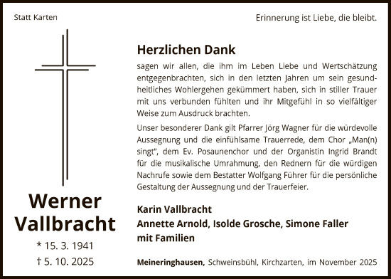 Traueranzeige von Werner Vallbracht von WLZ
