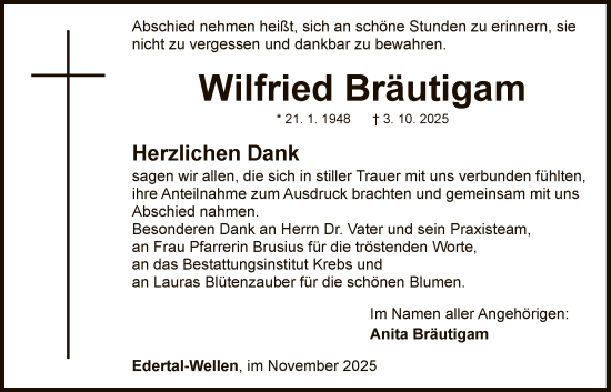 Traueranzeige von Wilfried Bräutigam von WLZ