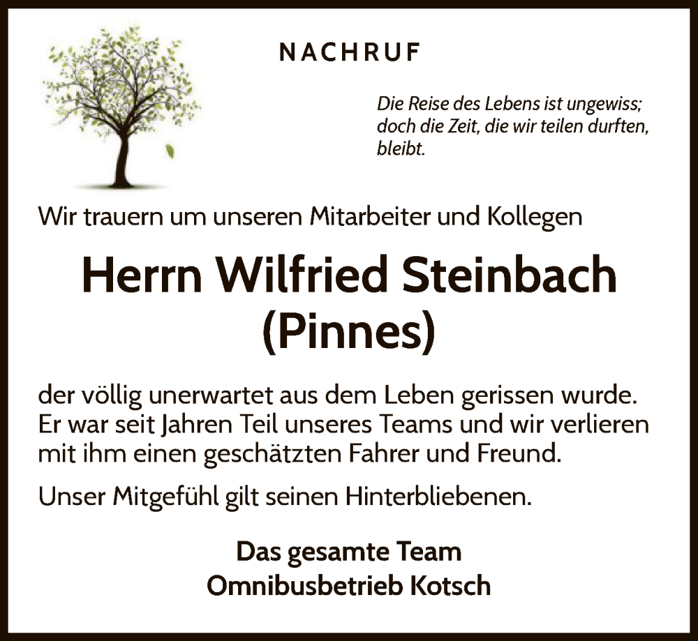  Traueranzeige für Wilfried Steinbach vom 26.11.2025 aus WLZ