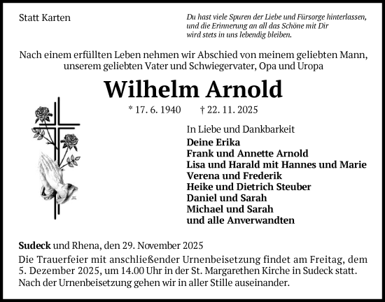 Traueranzeige von Wilhelm Arnold von WLZ