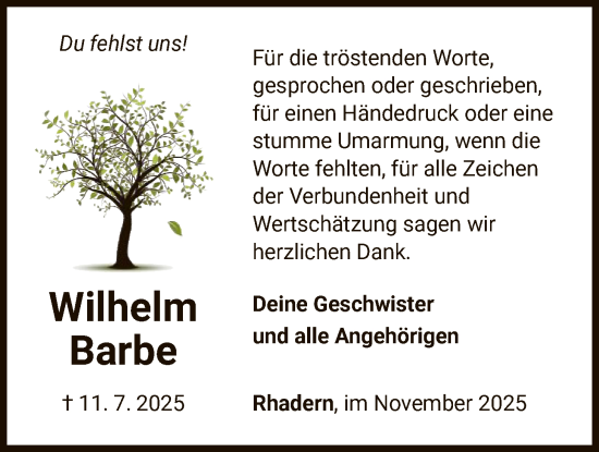 Traueranzeige von Wilhelm Barbe von WLZ