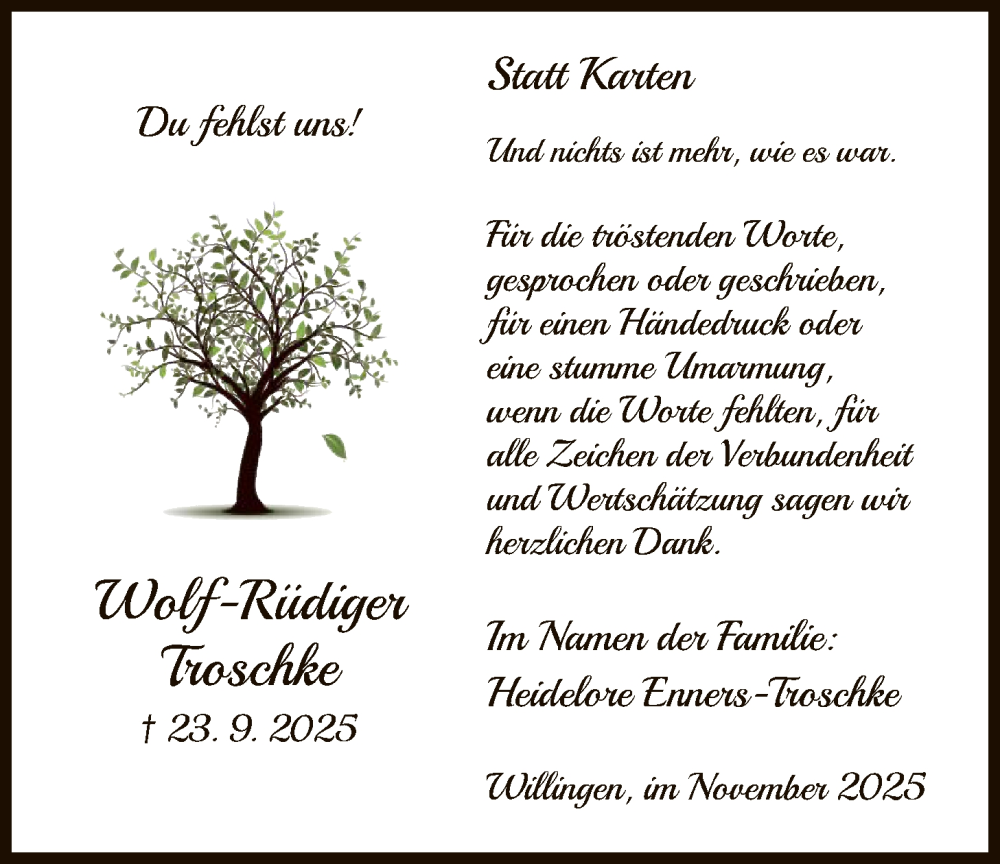  Traueranzeige für Wolf-Rüdiger Troschke vom 01.11.2025 aus WLZ