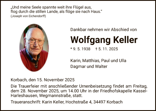 Traueranzeige von Wolfgang Keller von WLZ