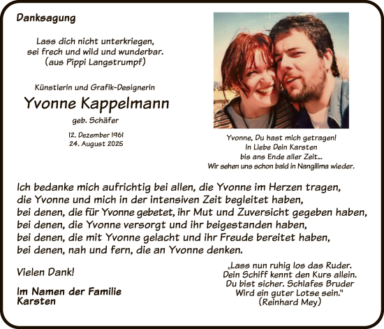 Traueranzeige von Yvonne Kappelmann von WLZ