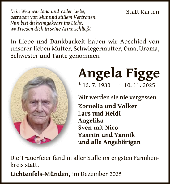 Traueranzeige von Angela Figge von WLZ