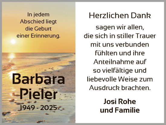 Traueranzeige von Barbara Pieler von WLZ
