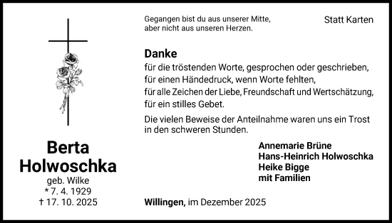 Traueranzeige von Berta Holwoschka von WLZ