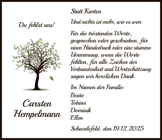 Traueranzeige von Carsten Hempelmann von WLZ