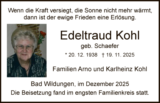 Traueranzeige von Edeltraud Kohl von WLZ
