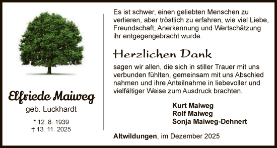 Traueranzeige von Elfriede Maiweg von WLZ