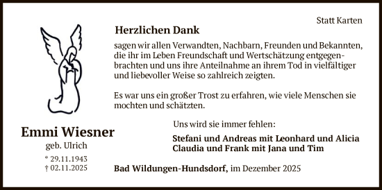 Traueranzeige von Emmi Wiesner von WLZ