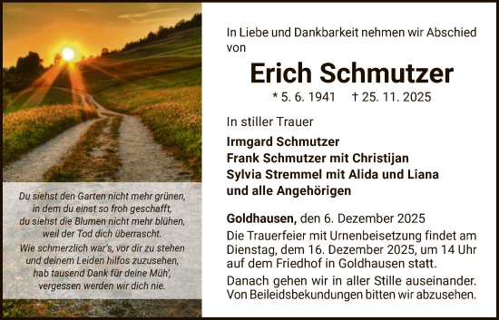 Traueranzeige von Erich Schmutzer von WLZ