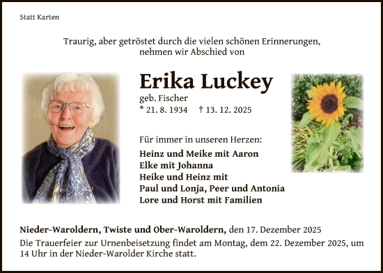 Traueranzeige von Erika Luckey von WLZ