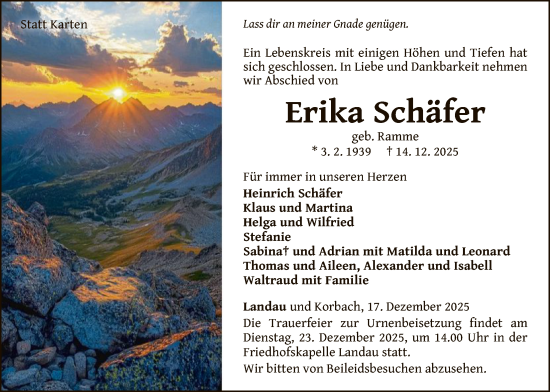 Traueranzeige von Erika Schäfer von WLZ