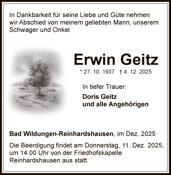 Traueranzeige von Erwin Geitz von WLZ