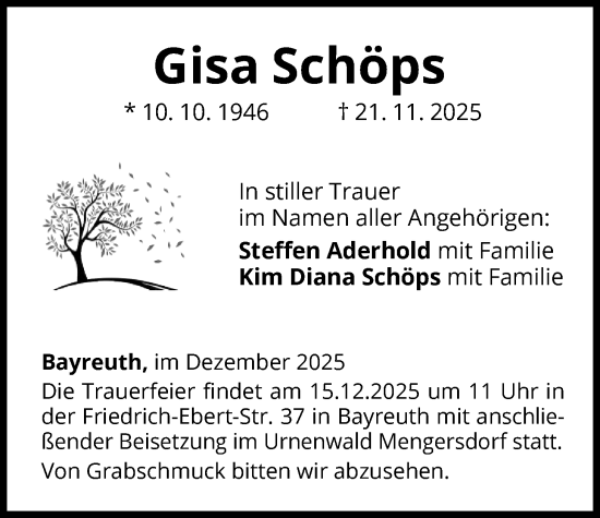 Traueranzeige von Gisa Schöps von WLZ