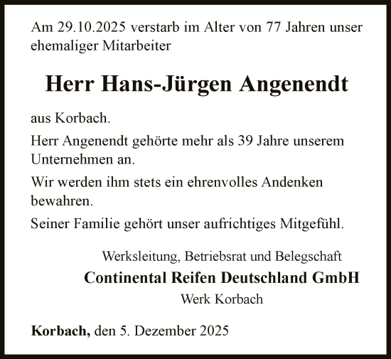 Traueranzeige von Hans-Jürgen Angenendt von WLZ