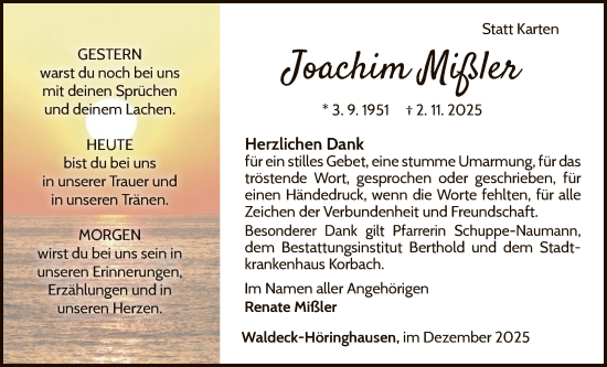 Traueranzeige von Joachim Mißler von WLZ