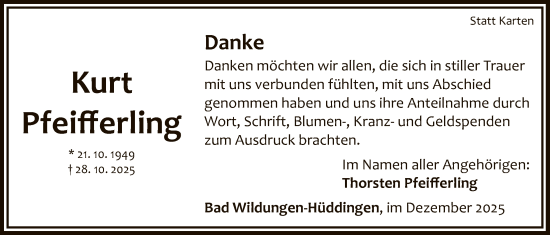 Traueranzeige von Kurt Pfeifferling von WLZ