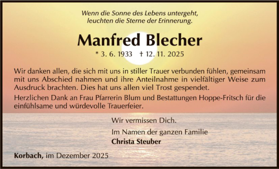 Traueranzeige von Manfred Blecher von WLZ