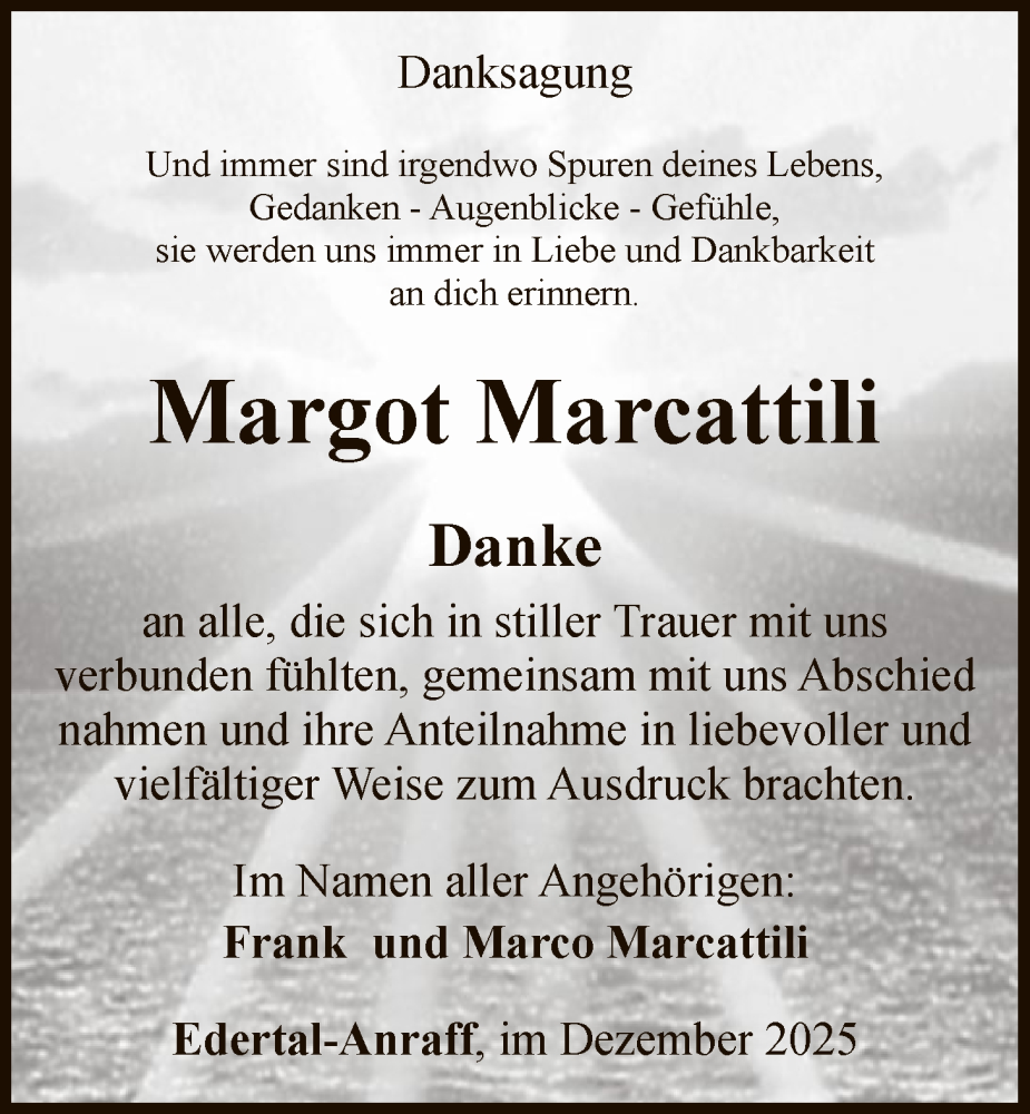  Traueranzeige für Margot Marcattili vom 20.12.2025 aus WLZ