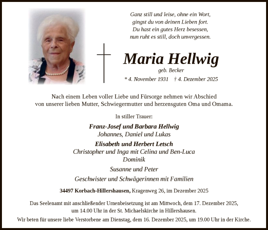 Traueranzeige von Maria Hellwig von WLZ