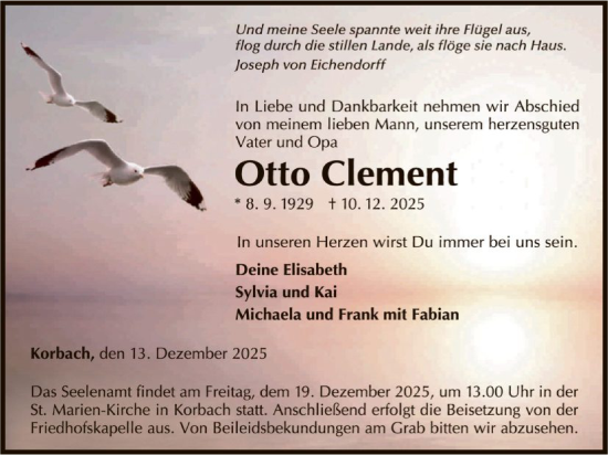 Traueranzeige von Otto Clement von WLZ
